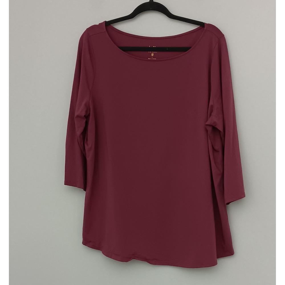Belle by Kim Gravel Blouse Women's Size L Mauve 3/4 Sleeve Pullover Side Slit
